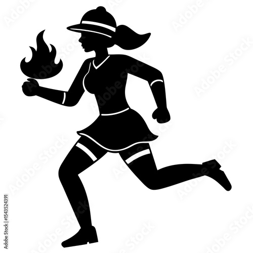 Firewoman running silhouette