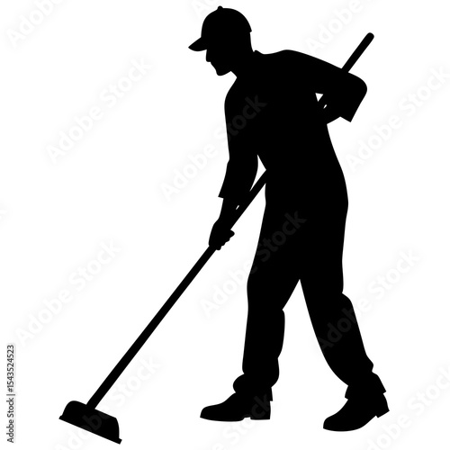 Janitor mopping floor silhouette