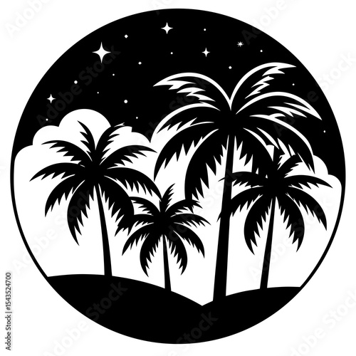 Palm trees silhouette against moonlight night sky