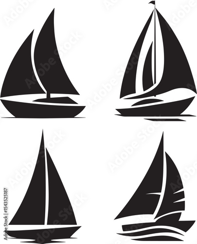Sailboat Silhouette Set, Nautical Boat Designs
