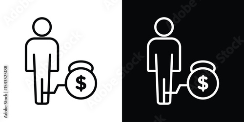Man with weight debt icon filled flat sign concept for web design.