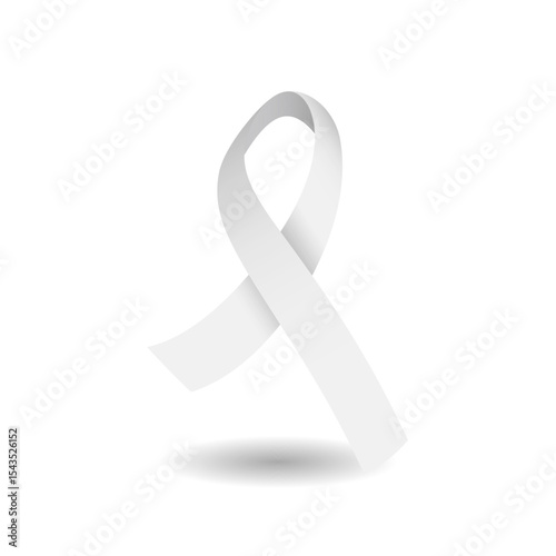 A white ribbon is gracefully displayed in a three-dimensional vector illustration. Its smooth curves and shadows create a visually appealing effect suitable for various design purposes.