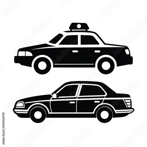 Police car and sedan silhouette vector illustration