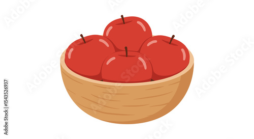 Fresh red apples in wooden bowl on transparent background, copy space