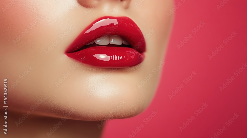 Obraz premium Close-up of vibrant red lips with gloss.
