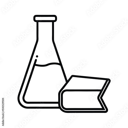 Simple vector illustration of a chemistry flask and closed book representing education and science