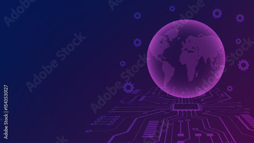 Digital global technology concept with purple world map
