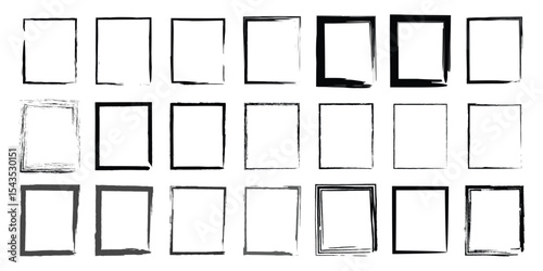 Black filled and ink outlined square forms with artistic edge textures ideal for bold UI components, print graphics, or abstract themed compositions.