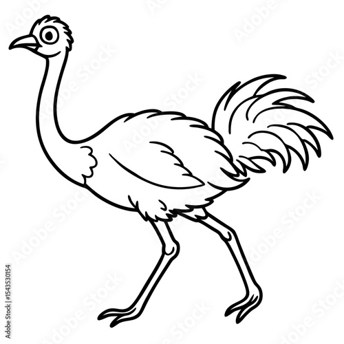 Ostrich in Full Sprint with Extended Legs and Flowing Feathers – Outline Illustration
