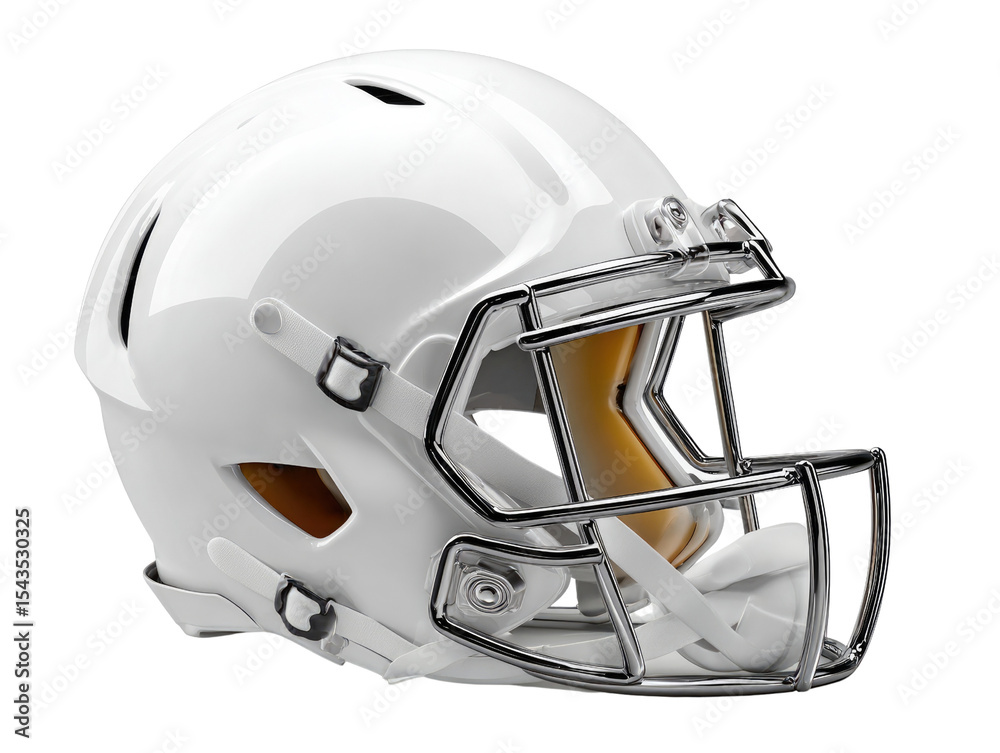 Fototapeta premium Gridiron Guardian: A pristine, glossy white football helmet stands in striking detail, embodying the spirit of competition and protection in American football.