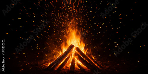 Dancing flames illuminate the dark night, a warm blaze burning in the fireplace