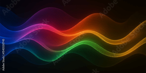 Abstract colourful wave background with flowing light, fractal art, and a rainbow of hues creating a dynamic and decorative pattern