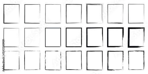 A curated bundle of grunge brush stroke square icons with bold black fill and sketched border outlines suitable for modern vector and graphic projects.