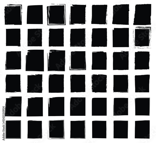A curated bundle of grunge brush stroke square icons with bold black fill and sketched border outlines suitable for modern vector and graphic projects.