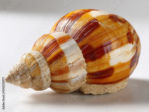 Snail on white, a closeup exploration of gastropod mollusk's journey