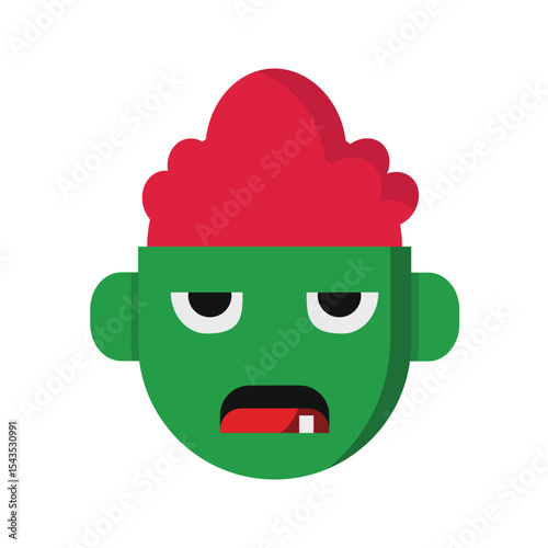 Green Zombie Head Halloween Icon, Ideal for Halloween graphic packs, scary stickers, and horror-themed designs.