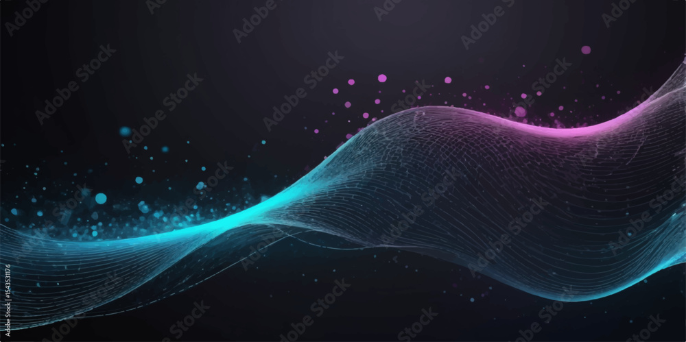 Fototapeta premium Abstract blue light waves flow through a glowing fractal space, illustrating a colourful galaxy design