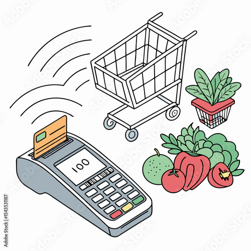 Digital Grocery Shopping and Payment Illustration Concept