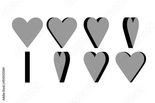 Basic 8-frame Rotating Monochrome Gray Heart Life Sprite Sheet for 3D Style Sprite Animation in Games and App UI. Vector Image.