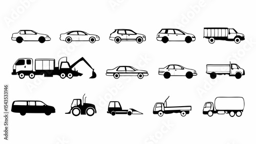 Timeless Sedan and Coupe Car Outlines for Historical Transport and Vehicle Art