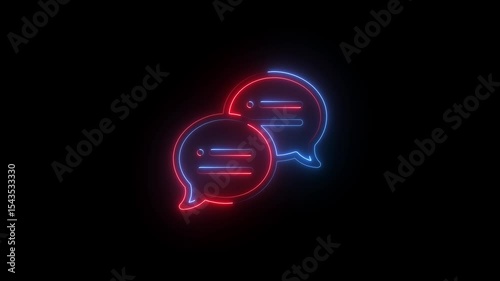 Glowing neon chat bubbles communication icon on a black background for digital concepts