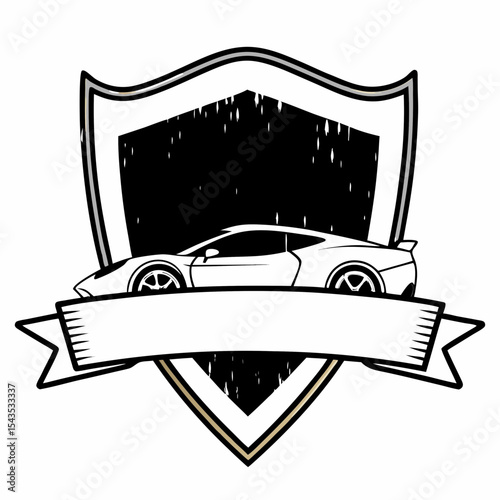 Customizable Shield Badge Graphic with a Sleek Sports Car for Branding