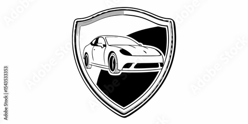 Black and White Silhouette of a Performance Car in a Modern Crest Frame