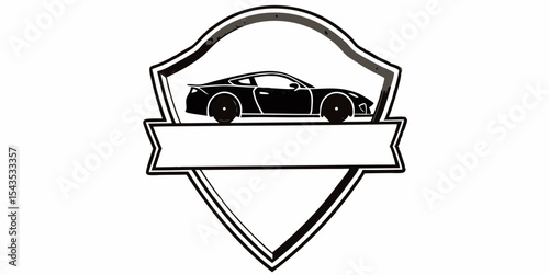 Automotive Sports Car Logo Template in Shield Shape with Blank Banner