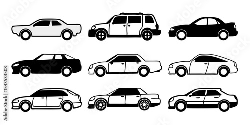 Set of Various Car Body Types Vector Icons for Automotive and Transport Design