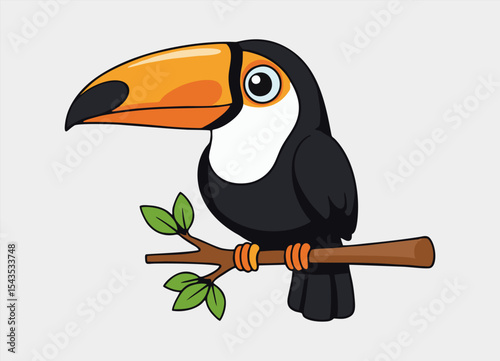 Cute little toucan smiling happy  cartoon illustration.