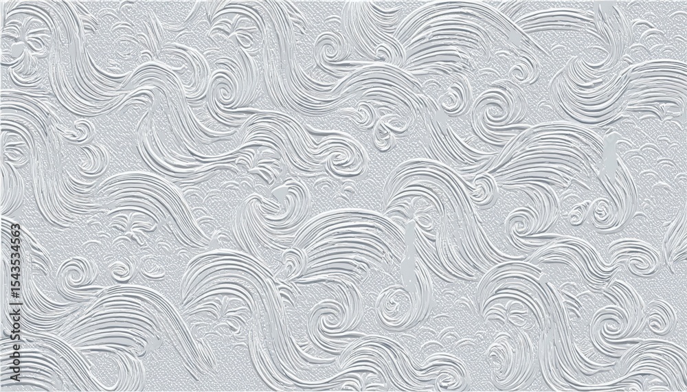  intricate embossed floral swirl pattern in light silver tones with flowing curves and detailed textures for elegant wallpaper, branding, web background, or print design