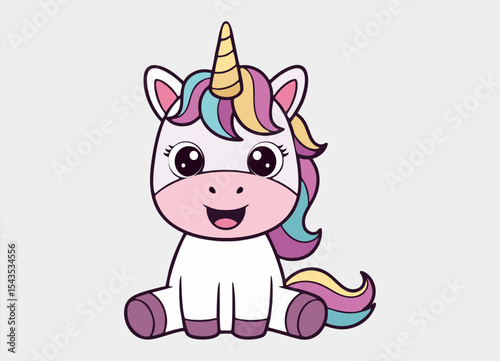Cute little unicorn smiling happy  cartoon illustration.