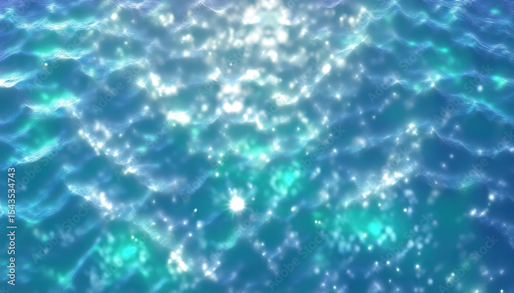 Obraz premium shimmering turquoise water surface with glowing light reflections and fluid waves, ideal for web design, digital wallpaper, branding background, or print layout texture