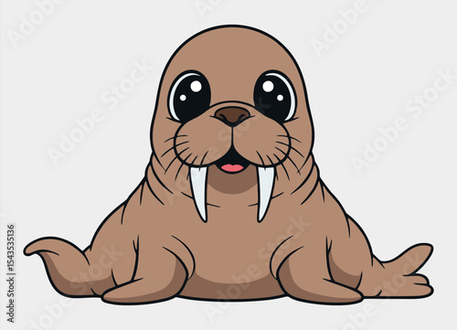 Cute little walrus smiling happy  cartoon illustration.
