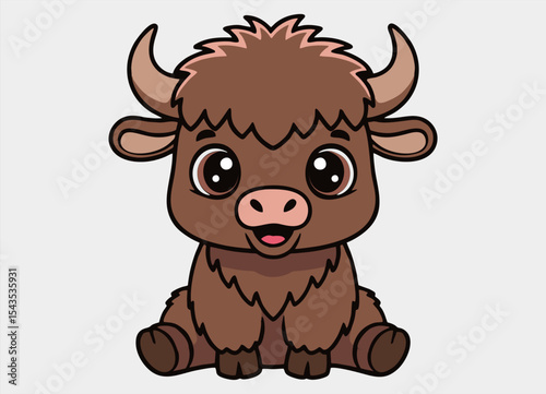 Cute little yak smiling happy  cartoon illustration.