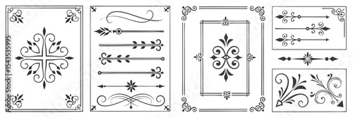 "Elegant Flourish Dividers & Corners – Calligraphic Vector Borders & Frame Ornaments Set"


