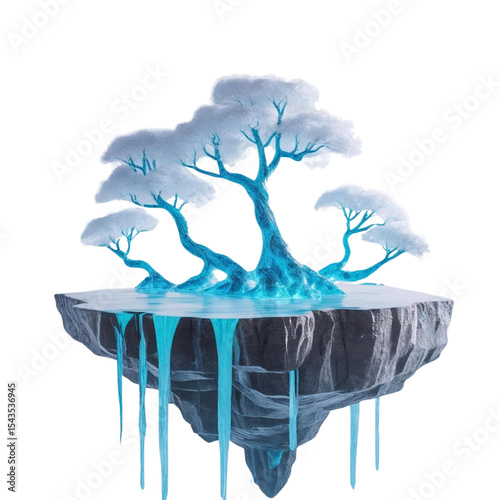 Floating island with fantasy trees and glowing water a surreal landscape illustration artwork 