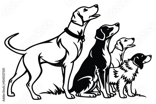 Majestic canine companions stand tall together in elegant black and white line art a perfect illustration for dog lovers pet owners and animal enthusiasts
