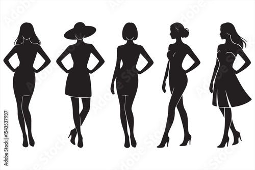 Female silhouettes in dynamic poses with fashion-forward styling and elegant gesture variations