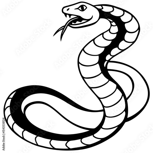 Rattlesnake in Striking Curl with Raised Rattle – Outline Illustration
