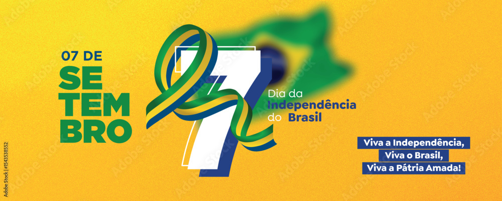 Banner da Independência do Brasil – Fundo Amarelo com Fita Verde e Amarela