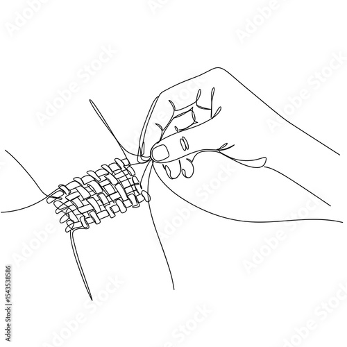 Hand weaving basket or textile – one line art illustration of handmade craft