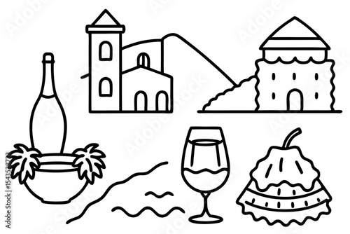 Italian coastal town line art illustration