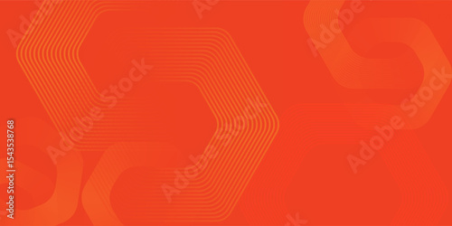 Abstract orange background with glowing geometric lines. Modern shiny yellow hexagon lines pattern. Vector