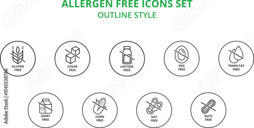 Allergen-free icons set vector illustration