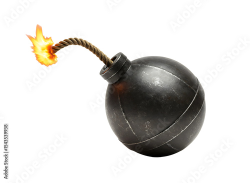 Burning fuse bomb exploding isolated on transparent background