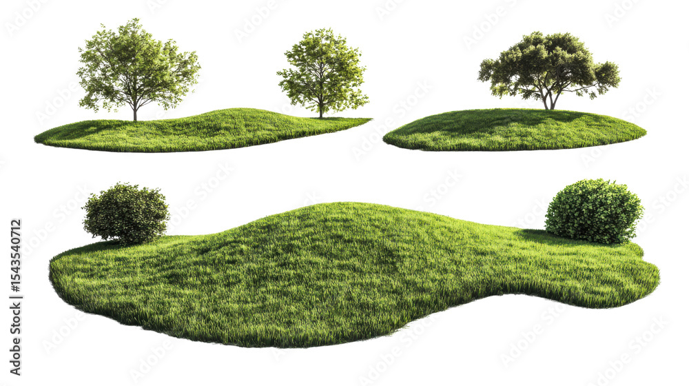 Set of green objects isolated on white background