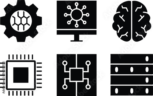 AI Chip and Neural Network Icon Set – Vector Silhouettes