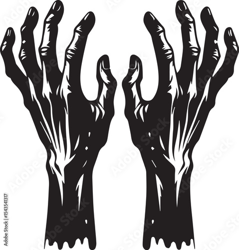 zombie hands silhouettes. horror scrawny zombie hands flat vector