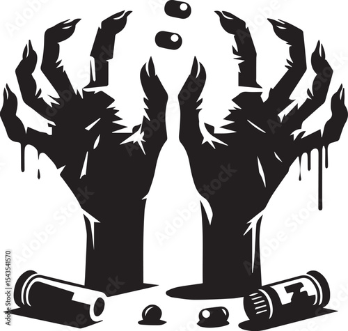 zombie hands silhouettes. horror scrawny zombie hands flat vector